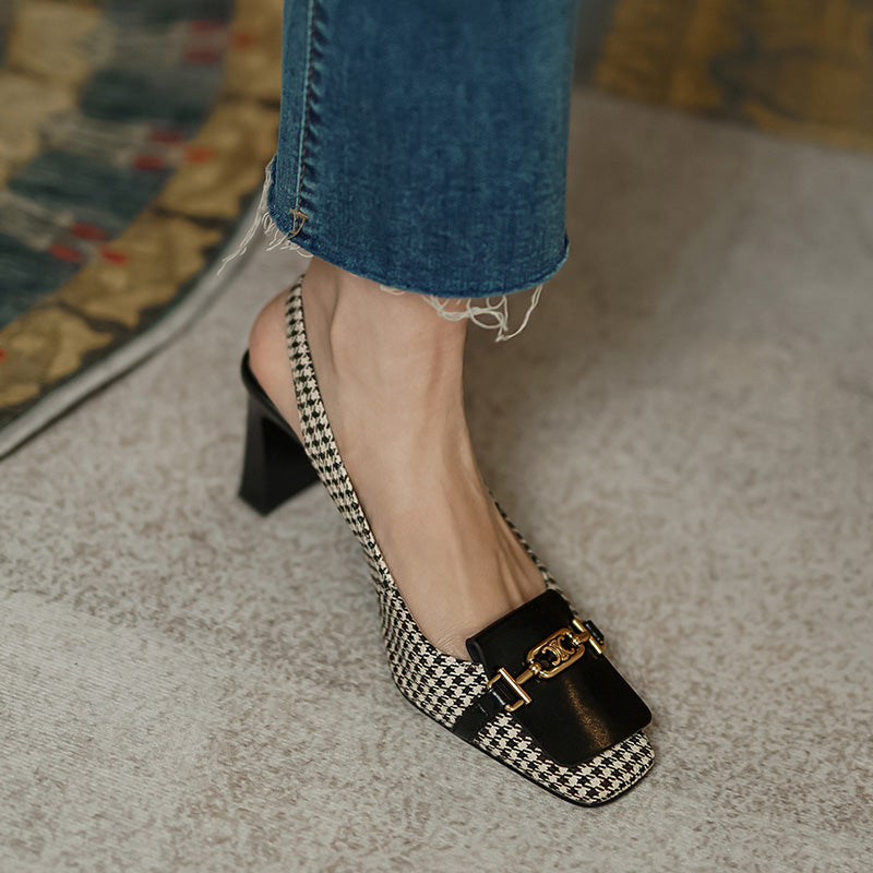 Dara Plaid Slingback Mid Heels NEW GEW