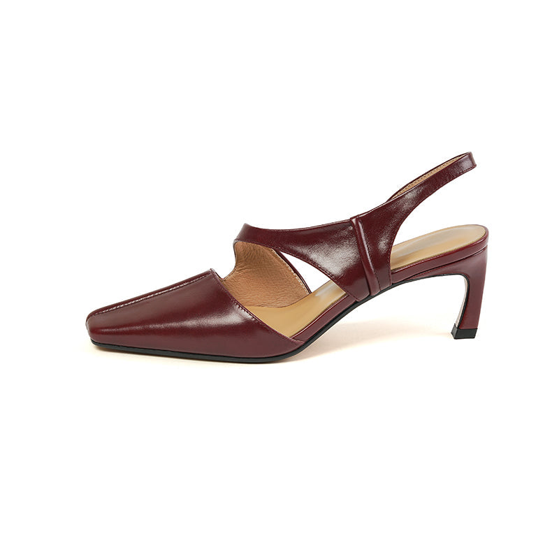 Grace Burgundy Square Toe Slingback Heels Newgew