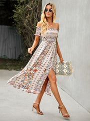 Fashionable One-shoulder Bohemian Print Dress
