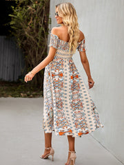 Fashionable One-shoulder Bohemian Print Dress