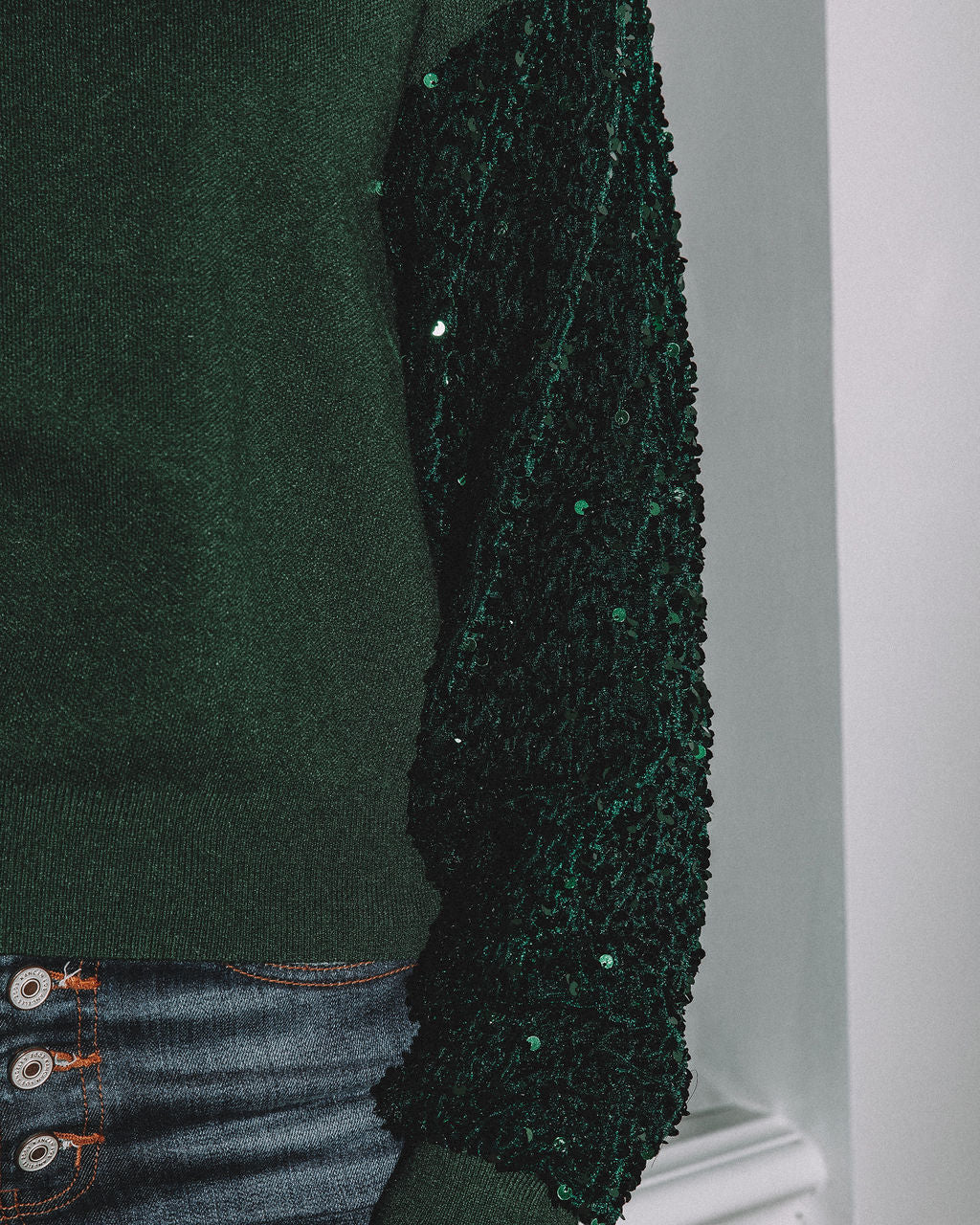 Yumi Contrast Sequin Knit Sweater - Emerald Ins Street