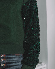 Yumi Contrast Sequin Knit Sweater - Emerald Ins Street